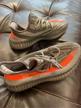 Unisex Neutral Grey and Bright Orange 
Sneakers
